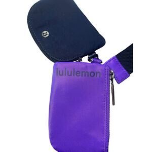 Lululemon Dual Pouch Wristlet Wallet Keychain Coin Purse Purple and Navy